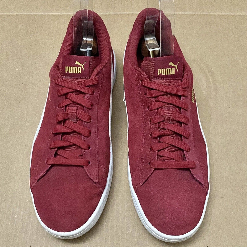 PUMA Smash v2 Trainers Size US 11 Mens Red Burgundy White Suede Casual Low Shoes